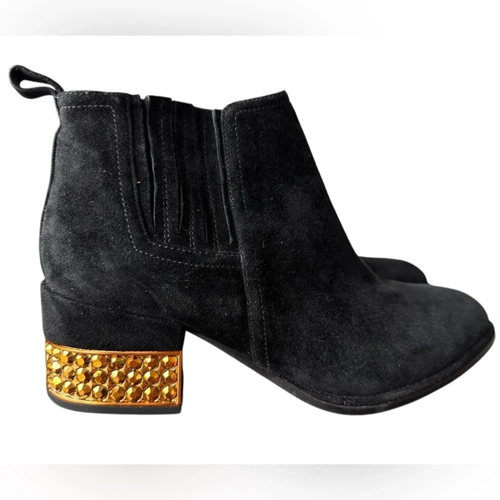Jeffrey Campbell Metcalf-J2 Black Suede Chelsea Ankle Bootie Jeweled Heel